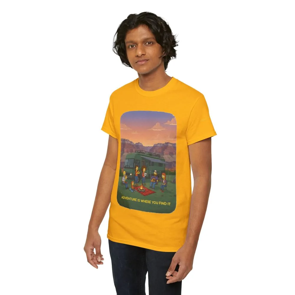 Unisex Heavy Cotton Tee — "Adventure Is Where You Find It" Design Sitcom-Line