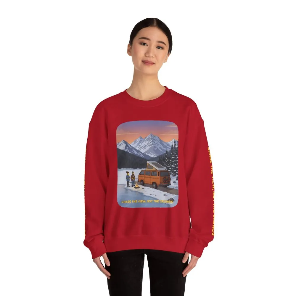 Unisex Heavy Blend™ Crewneck Sweatshirt — "Chase The Views-Not The Crowds"" Design Sitcom-Line