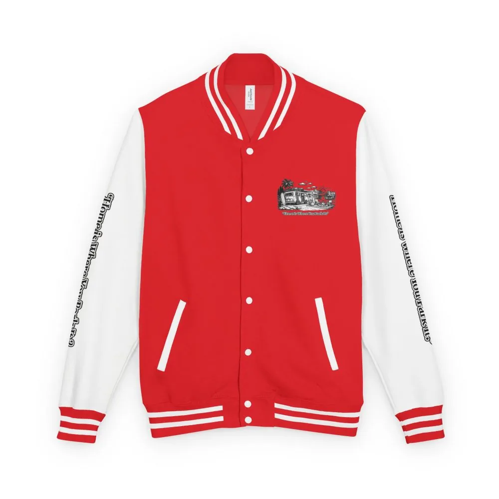 8830208456776713507_2048.jpeg Unisex Heavyweight Letterman Jacket — "Home Is Where You Park It" Travel Varsity Coat