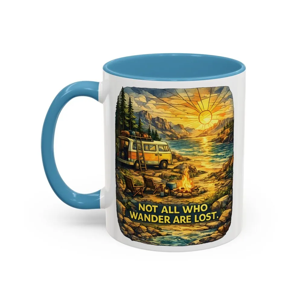 Accent Coffee Mug (11, 15oz) — "Not All Who Wander Are Lost" Design Cubic-Line