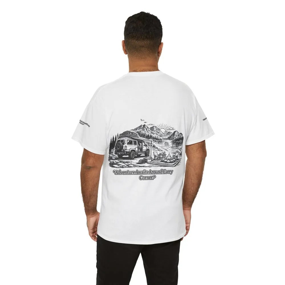 8840050708316500386_2048.jpeg Unisex Heavy Cotton Tee — "Adventure Awaits Around Every Corner" Design Minimal-Line