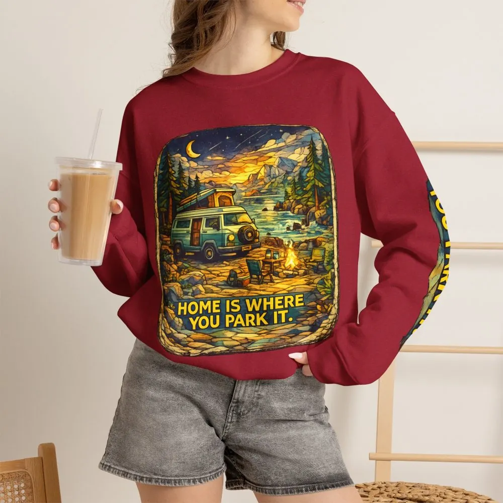 8841701372625876023_2048.jpeg Unisex Heavy Blend™ Crewneck Sweatshirt — "Home Is Where You Park It" Design Cubic-Line