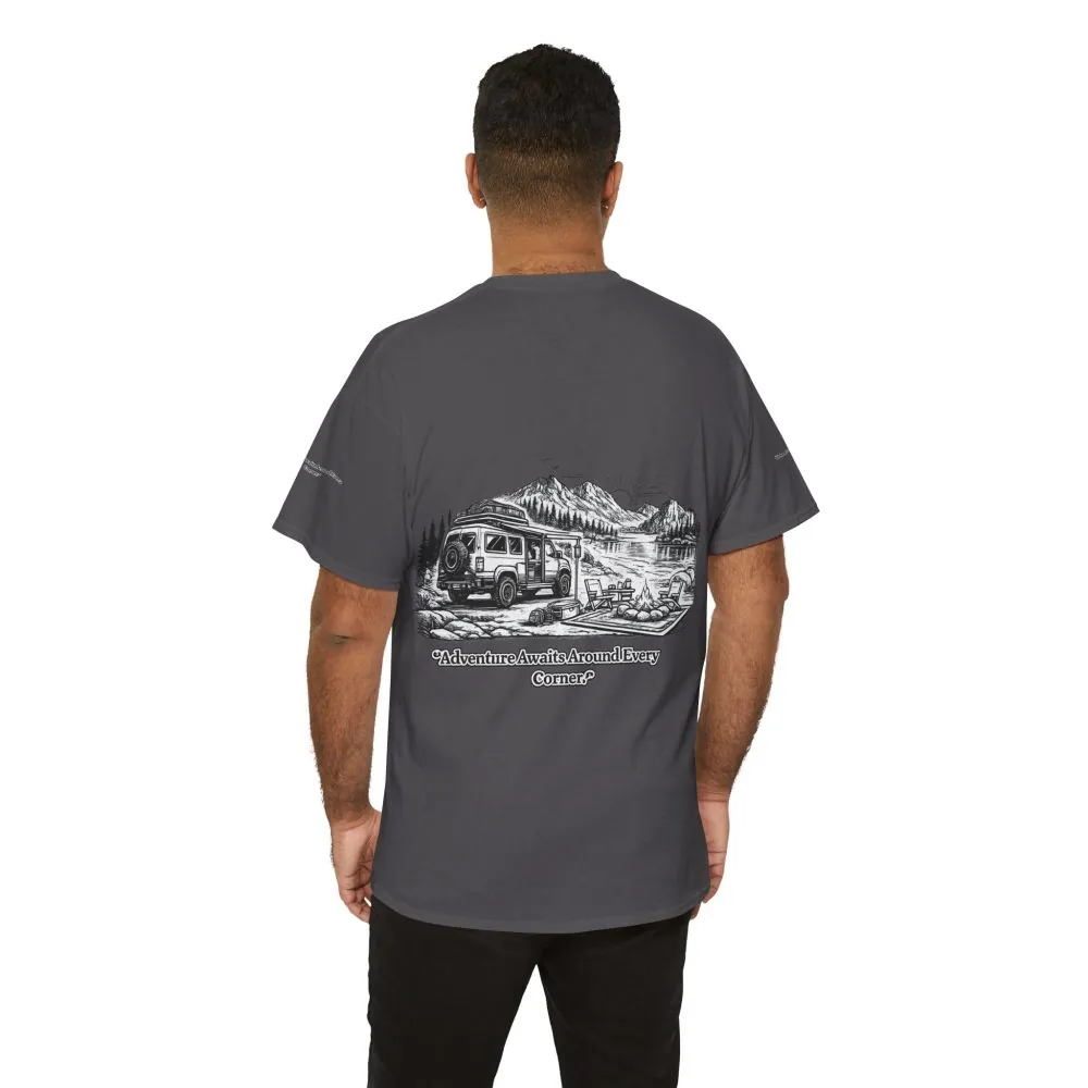 8850125909858306091_2048.jpeg Unisex Heavy Cotton Tee — "Adventure Awaits Around Every Corner" Design Minimal-Line