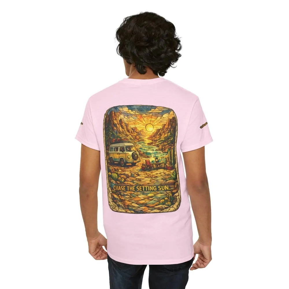 8851330861733558061_2048.jpeg Unisex Heavy Cotton Tee — "Chase The Settings Sun" Design Cubic-Line