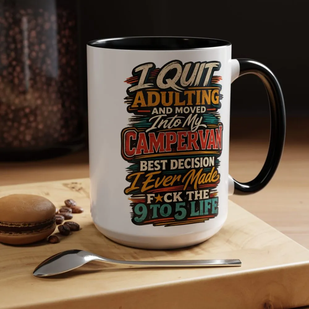 Accent Coffee Mug (11, 15oz) — "I Quit Adulting" Design F**K-Line