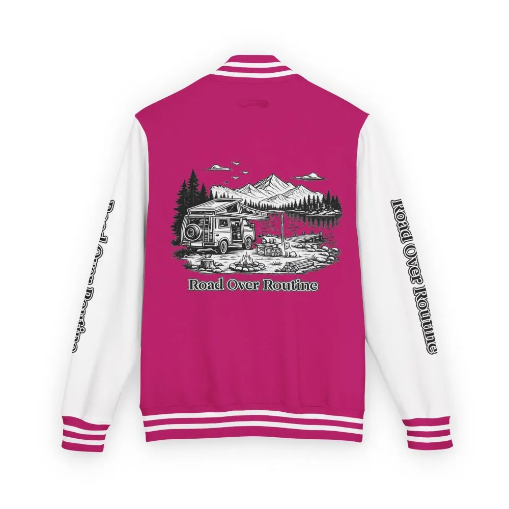 8857588213197502712_2048.jpeg Unisex Heavyweight Letterman Jacket — "Road Over Routine" Travel Varsity Coat
