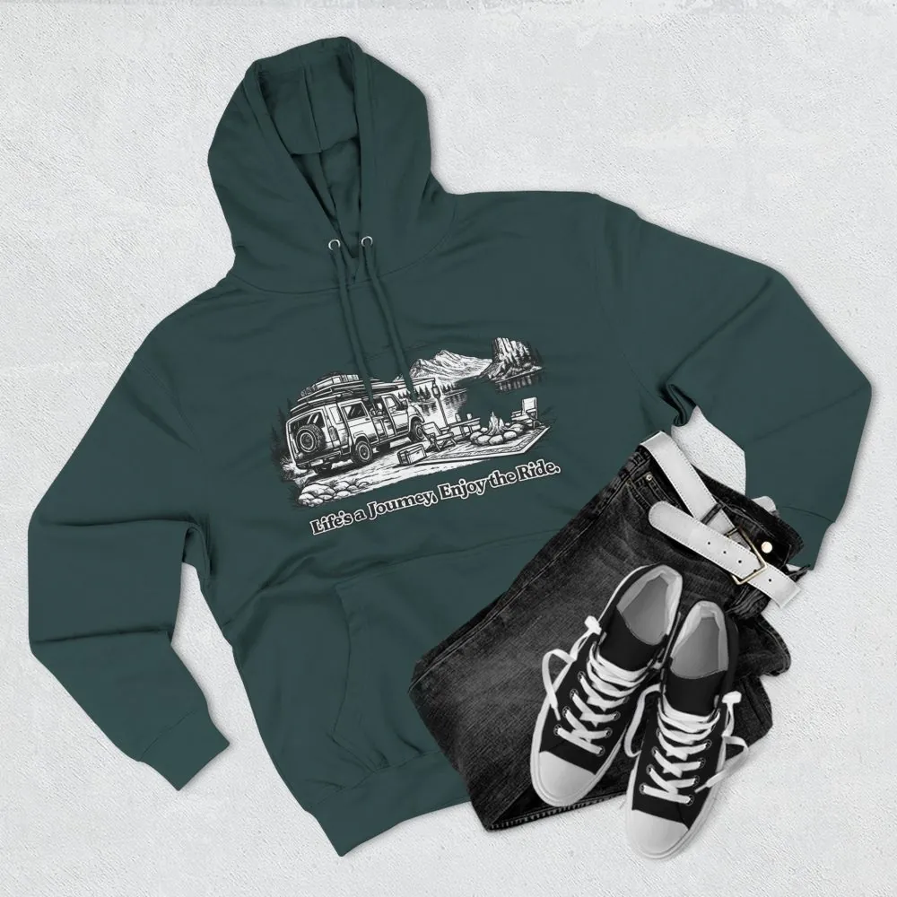 Three-Panel Fleece Hoodie - "Lifes A Journey,Enjoy The Ride" Design Minimal-Line