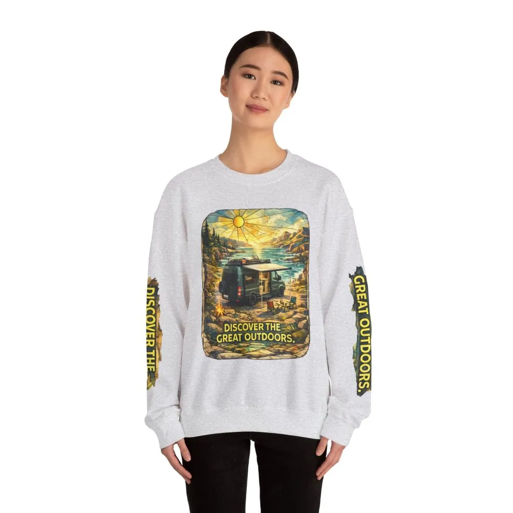8869756773616987592_2048.jpeg Unisex Heavy Blend™ Crewneck Sweatshirt — "Discover The Great Outdoors" Design Cubic-Line