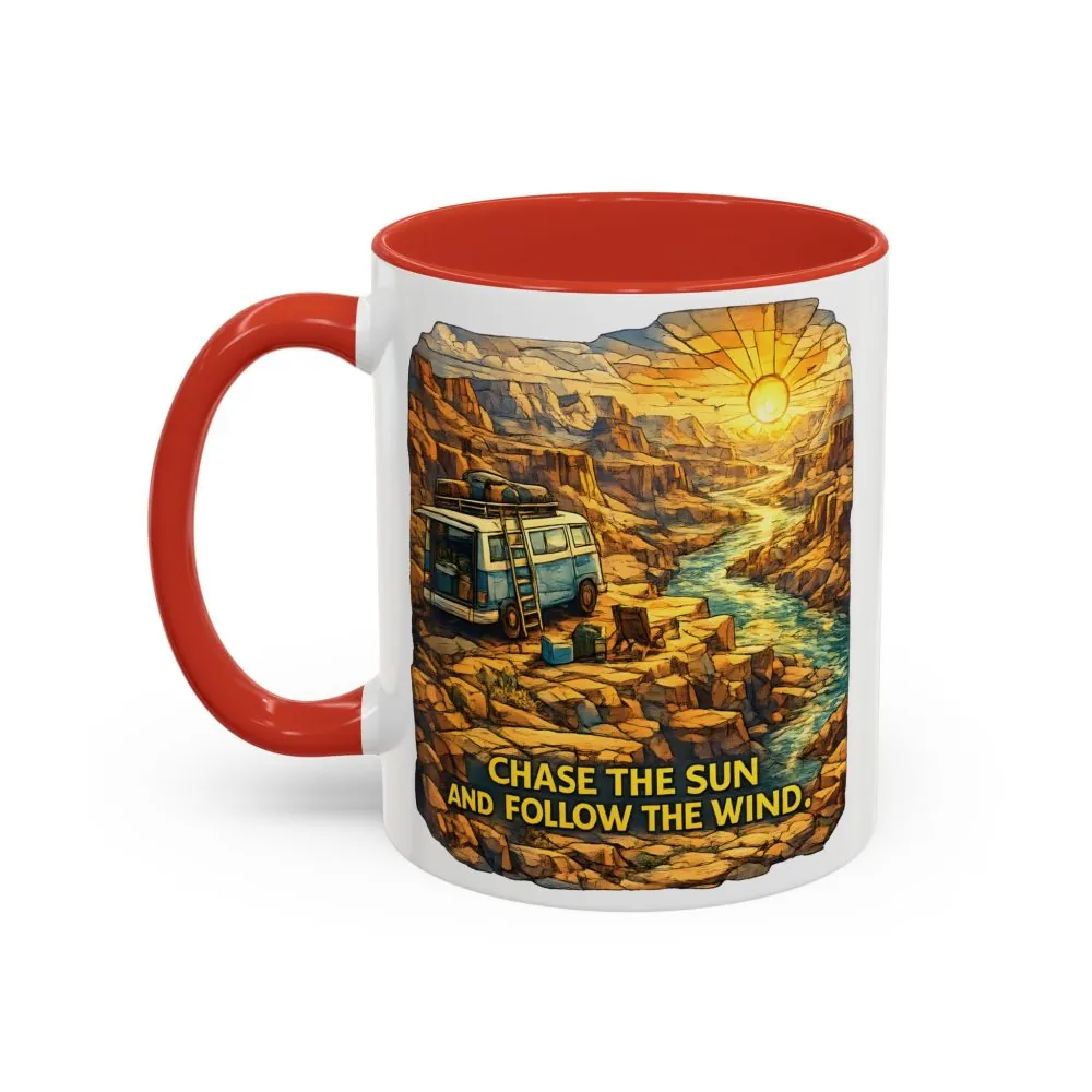8882102484413769046_2048.jpeg Accent Coffee Mug (11, 15oz) — "Chase The Sun And Follow The Wind" Design Cubic-Line