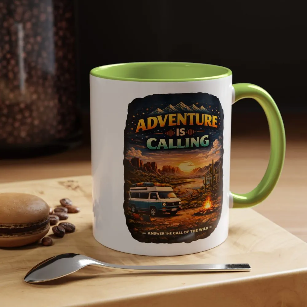 Accent Coffee Mug (11, 15oz) — "Adventure Is Calling" Design Scenic-Line