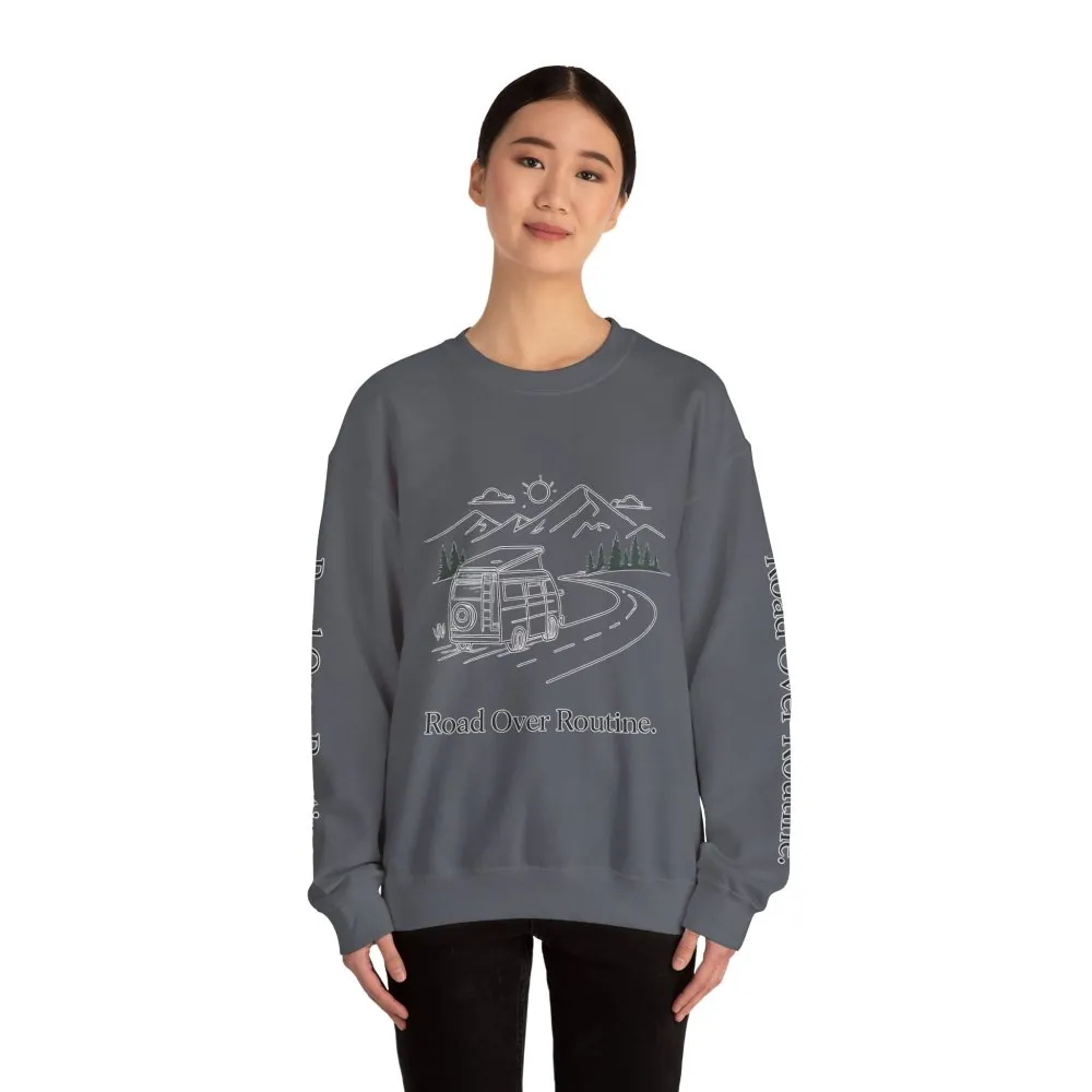 8892727652105890434_2048.jpeg Unisex Heavy Blend™ Crewneck Sweatshirt — "Road Over Routine" Design Minimal-Line