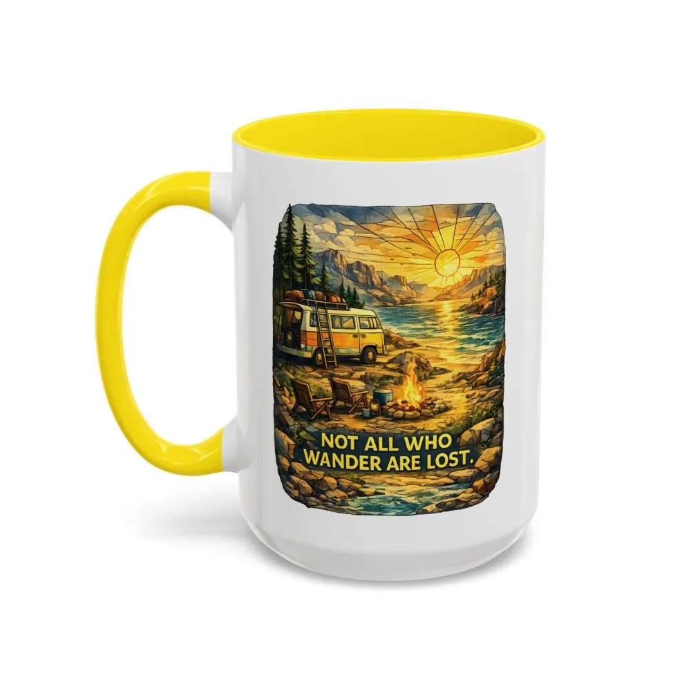 Accent Coffee Mug (11, 15oz) — "Not All Who Wander Are Lost" Design Cubic-Line