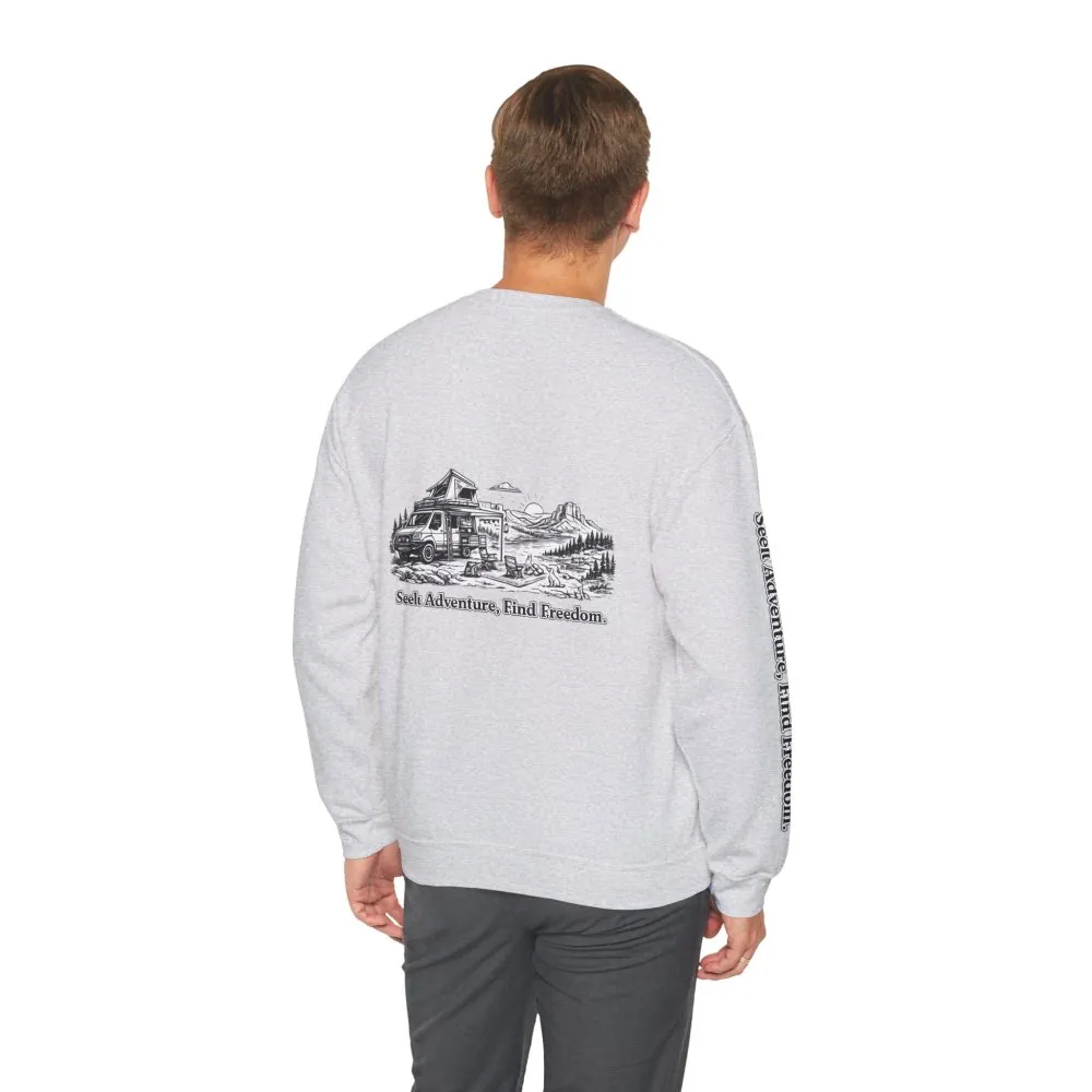 8918899188621523647_2048.jpeg Unisex Heavy Blend™ Crewneck Sweatshirt — "Seek Adventure, Find Freedom" Design Minimal-Line