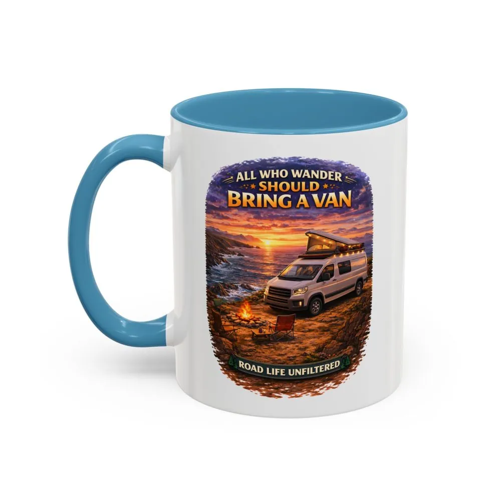 Accent Coffee Mug (11, 15oz) — "All Who wander Should Bring A Van" Design Scenic-Line