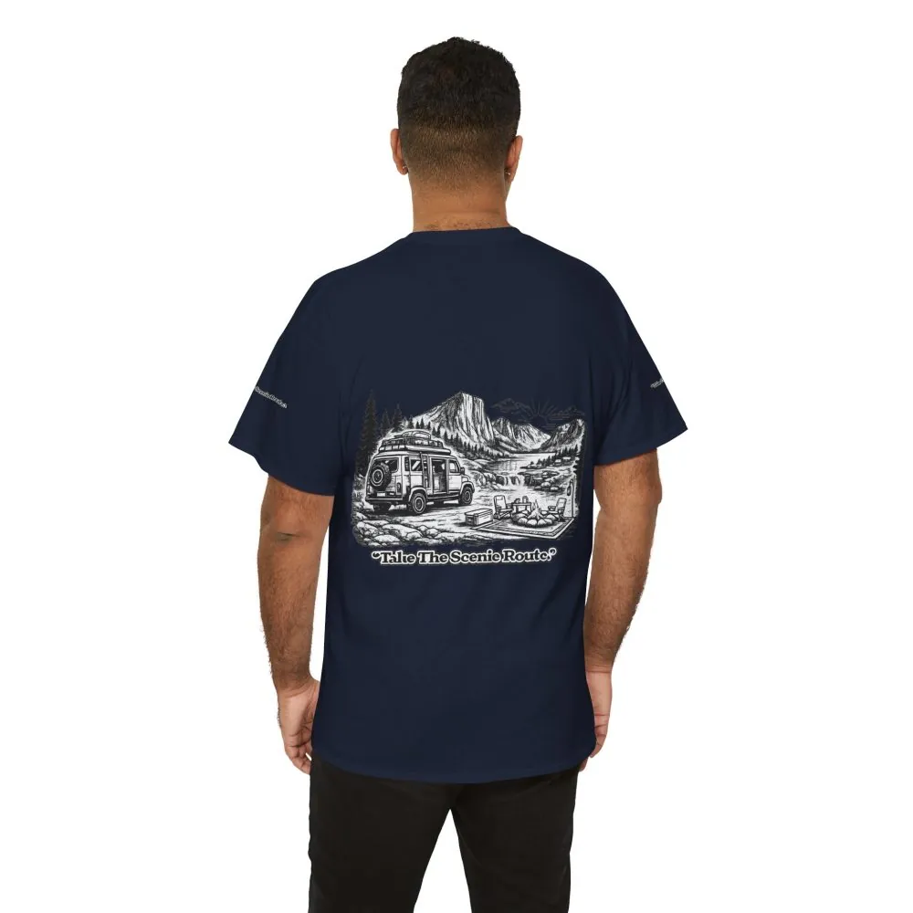 8944223785856275104_2048.jpeg Unisex Heavy Cotton Tee — "Take The Scenic Route" Design Minimal-Line
