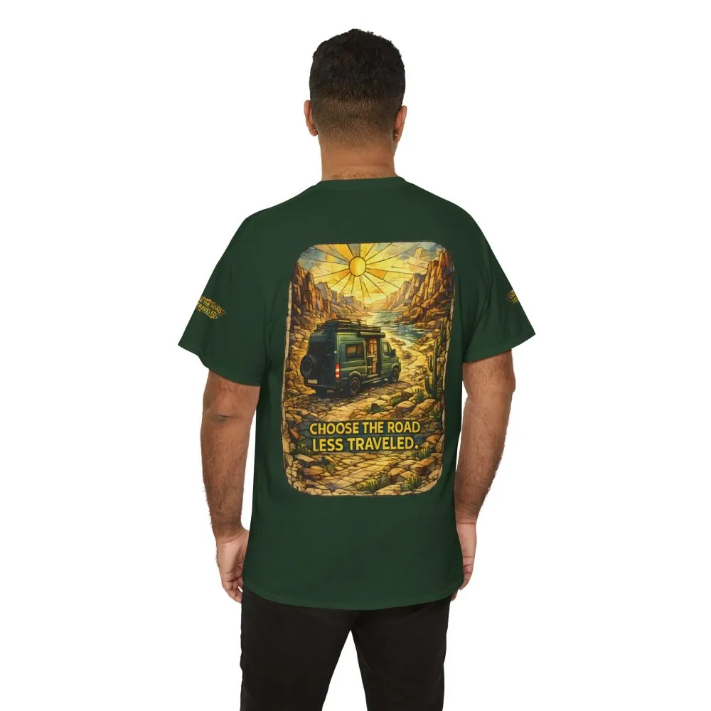 8944979094557763835_2048.jpeg Unisex Heavy Cotton Tee — "Choose The Road Less Traveled" Design Cubic-Line