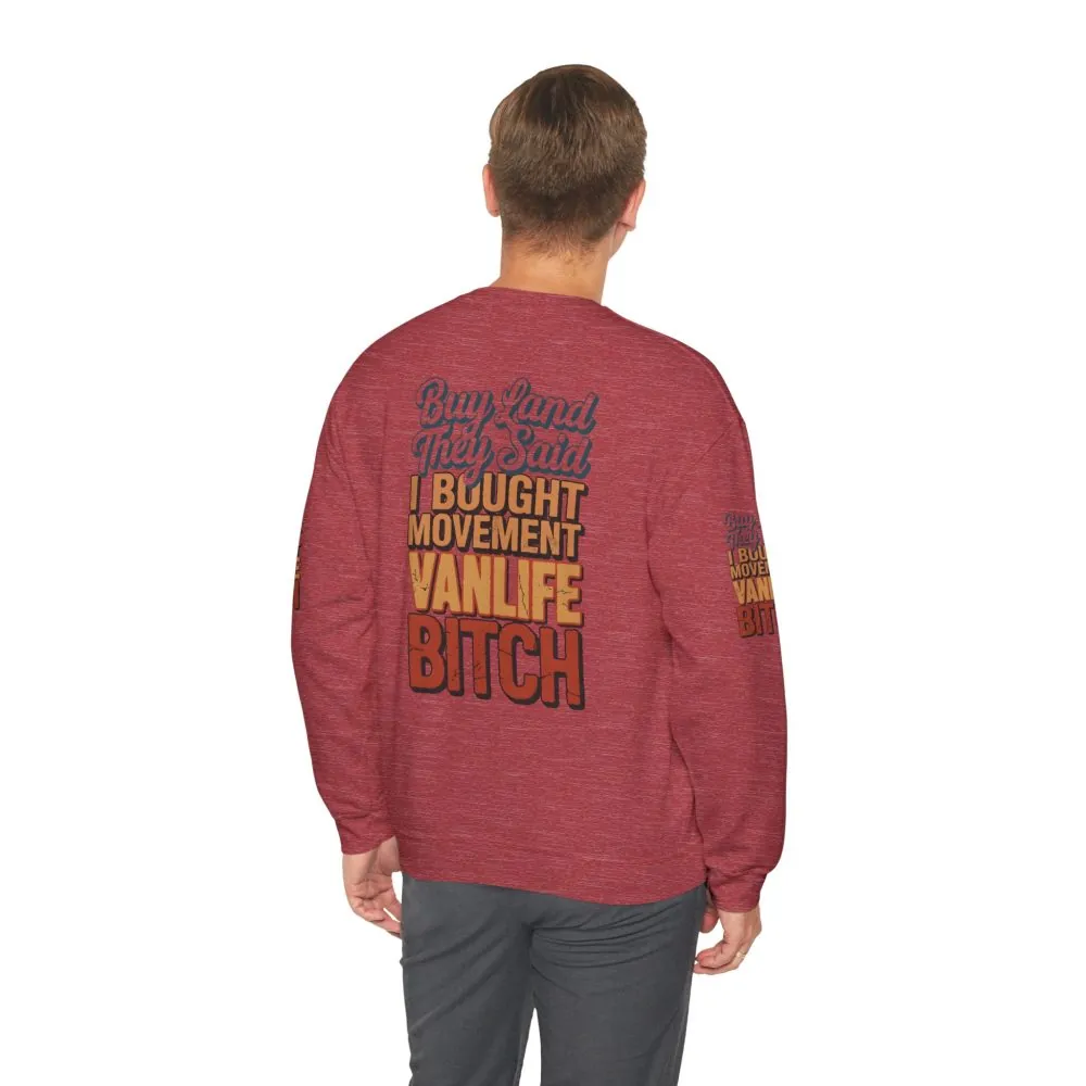 8947870014418375731_2048.jpeg Unisex Heavy Blend™ Crewneck Sweatshirt — "Buy Land They Said" Design F**K-Line