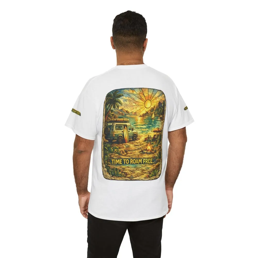 Unisex Heavy Cotton Tee — "Time To Roam Free" Design Cubic-Line