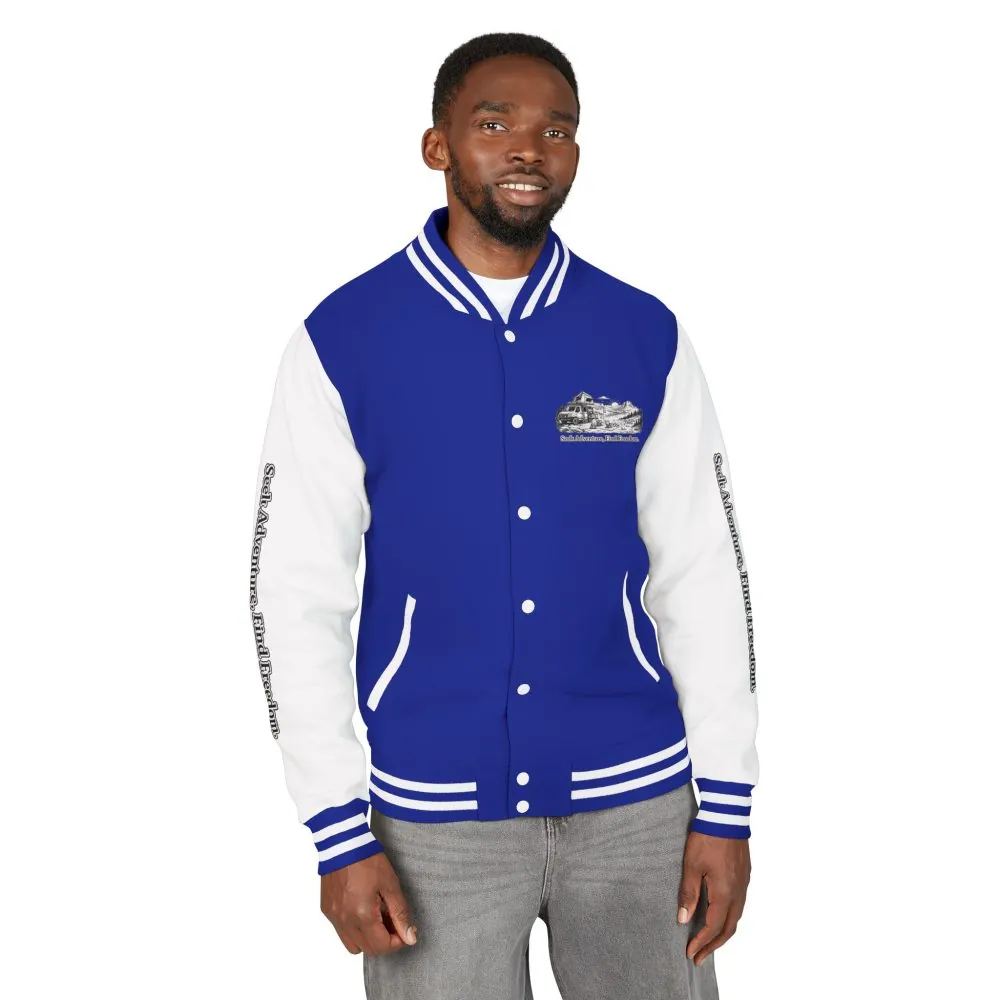 Unisex Heavyweight Letterman Jacket — "Seek Adventure, Find Freedom" Travel Varsity Coat