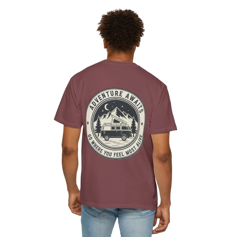 8970569510953403437_2048.jpeg T-Shirt — "Adventure Awaits-Go Where You Feel Most Alive" (Front + Back Printed) Outdoor Travel Tee
