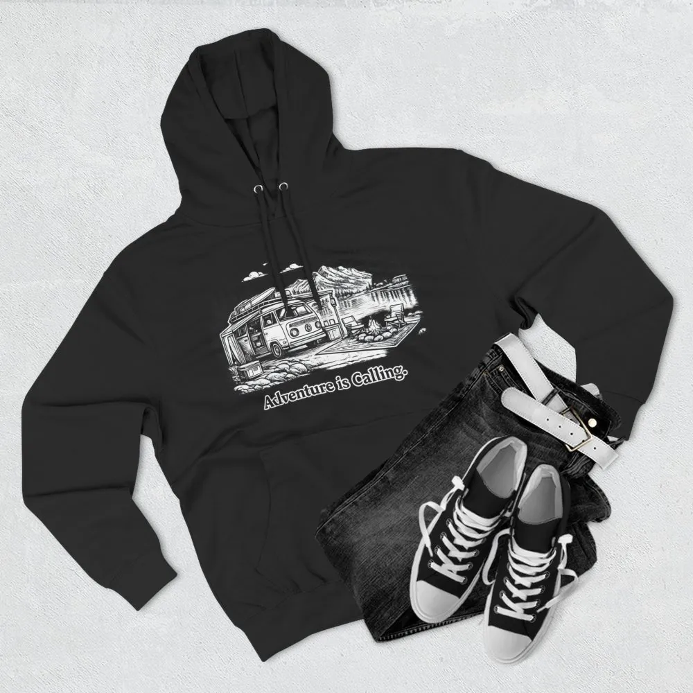 Three-Panel Fleece Hoodie - "Adventure Is Calling" Design Minimal-Line