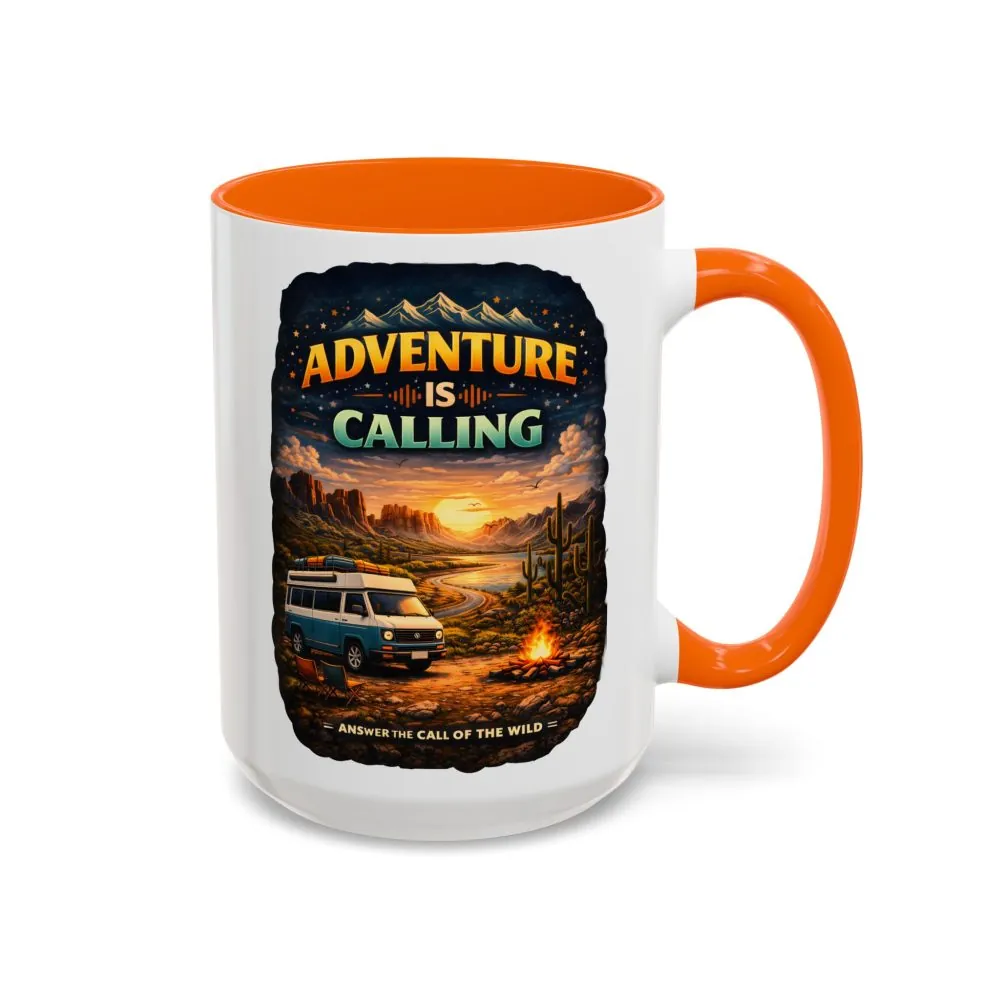 Accent Coffee Mug (11, 15oz) — "Adventure Is Calling" Design Scenic-Line