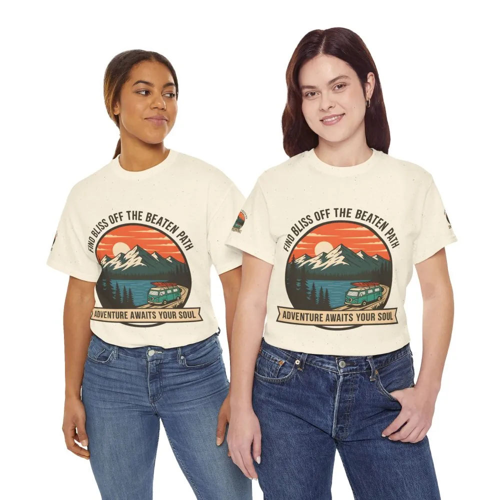 Unisex Heavy Cotton Tee — "Find Bliss Off the Beaten Path" Mountain & Camper T‑Shirt