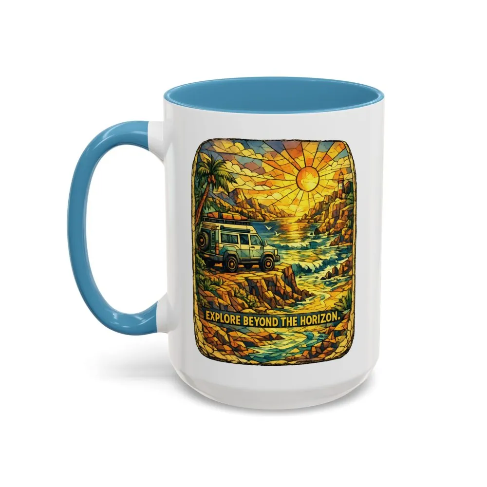 Accent Coffee Mug (11, 15oz) — "Explore Beyond The Horizon" Design Cubic-Line