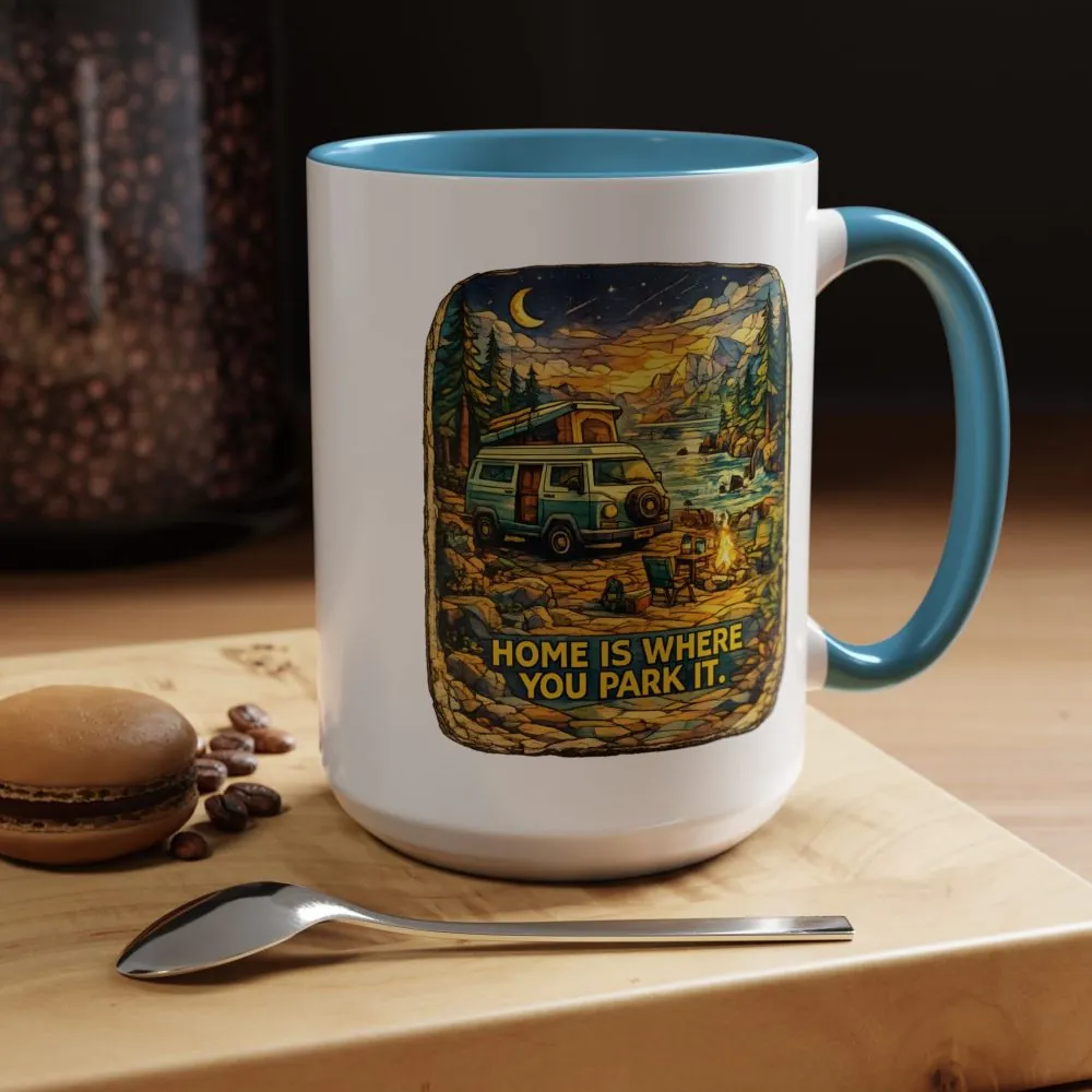 901146663883759558_2048.jpeg Accent Coffee Mug (11, 15oz) — "Home Is Where You Park It" Design Cubic-Line