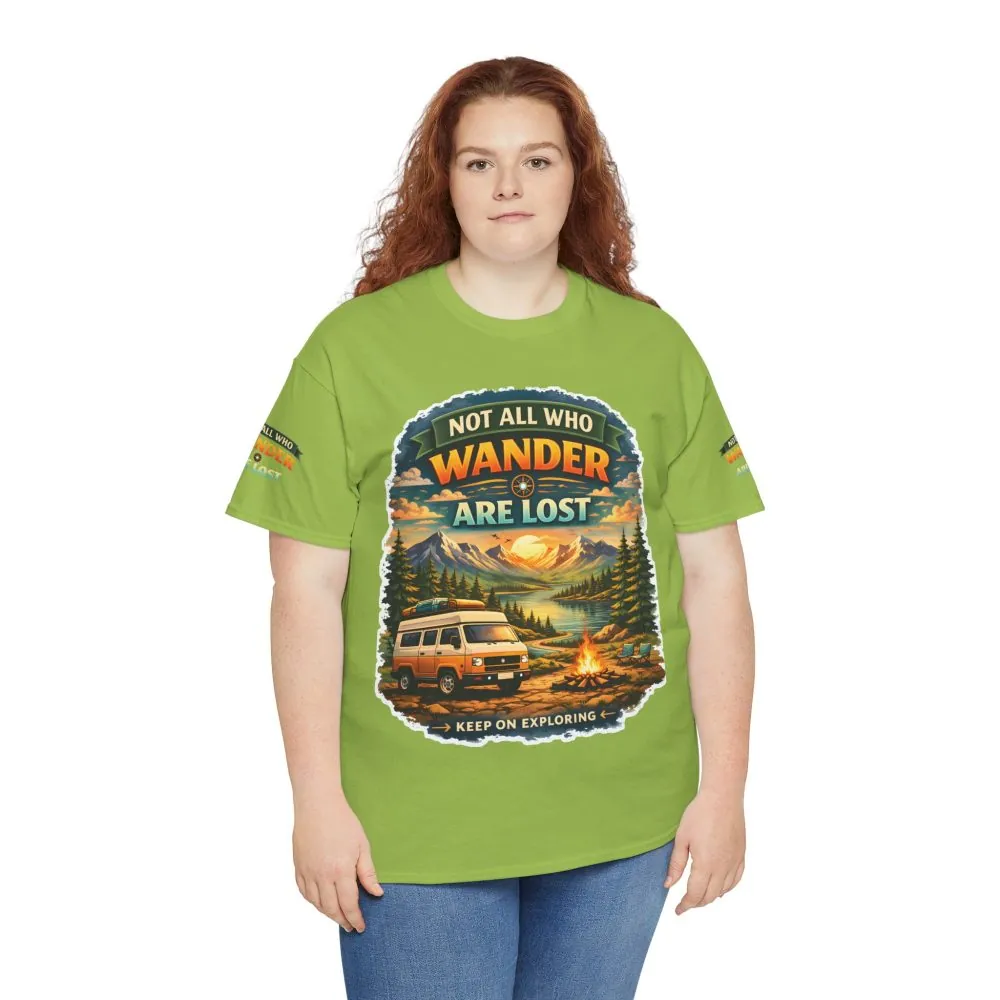 Unisex Heavy Cotton Tee — "Not All Who Wander Are Lost" Design Scenic-Line