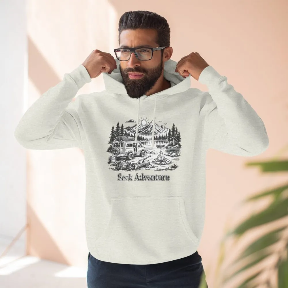 Three-Panel Fleece Hoodie - "Seek Adventure" Design Minimal-Line