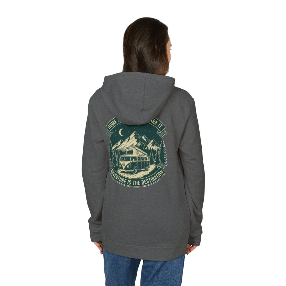 Hoodie(Adidas) — "Home Is Where You Park It-Adventure is the destination" Outdoor Travel Pullover (Only Back Printed)