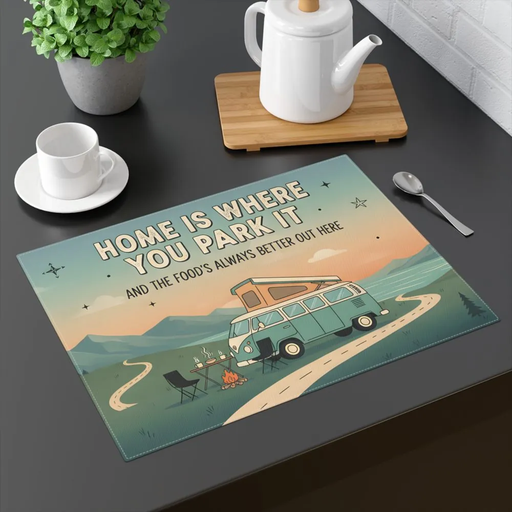 Vanlife Placemat – “Home Is Where You Park It” Retro RV Table Mat