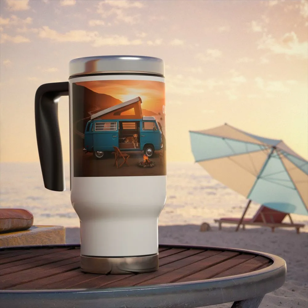 9056500534582184187_2048.jpeg Stainless Steel Travel Mug with Handle, 14oz — "Chase the Sun, Find Yourself"