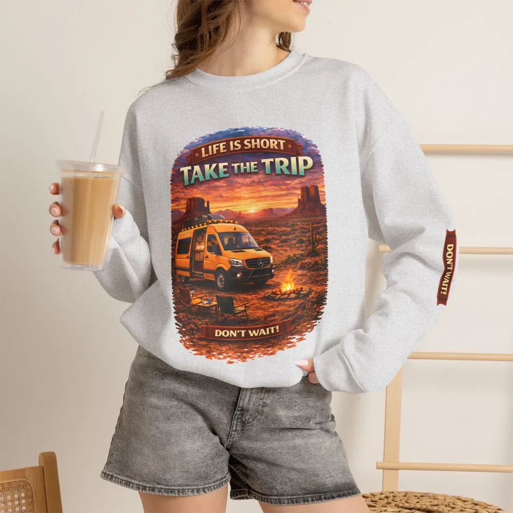 9065965827789636378_2048.jpeg Unisex Heavy Blend™ Crewneck Sweatshirt — "Live Is Short Take The Trip" Design Scenic-Line