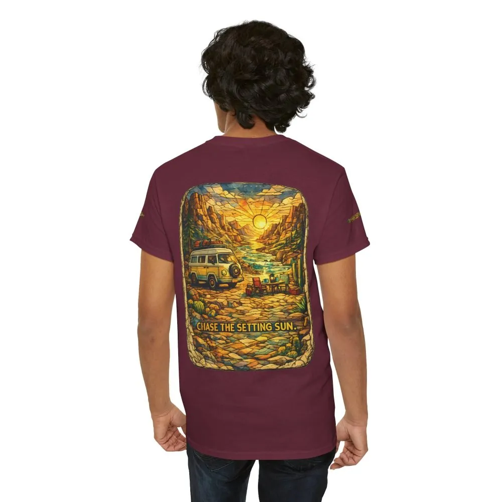 9089529244022177357_2048.jpeg Unisex Heavy Cotton Tee — "Chase The Settings Sun" Design Cubic-Line