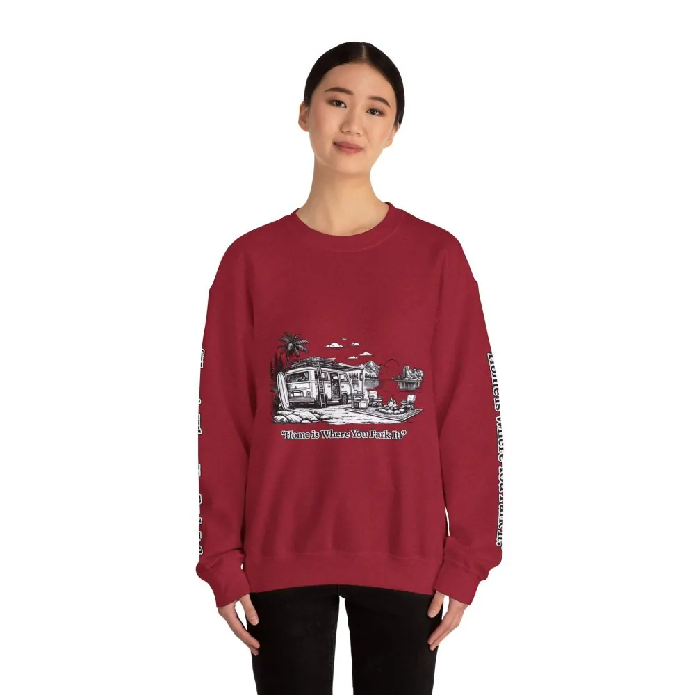 9089559626234777009_2048.jpeg Unisex Heavy Blend™ Crewneck Sweatshirt — "Home Is Where You Park It" Design Minimal-Line