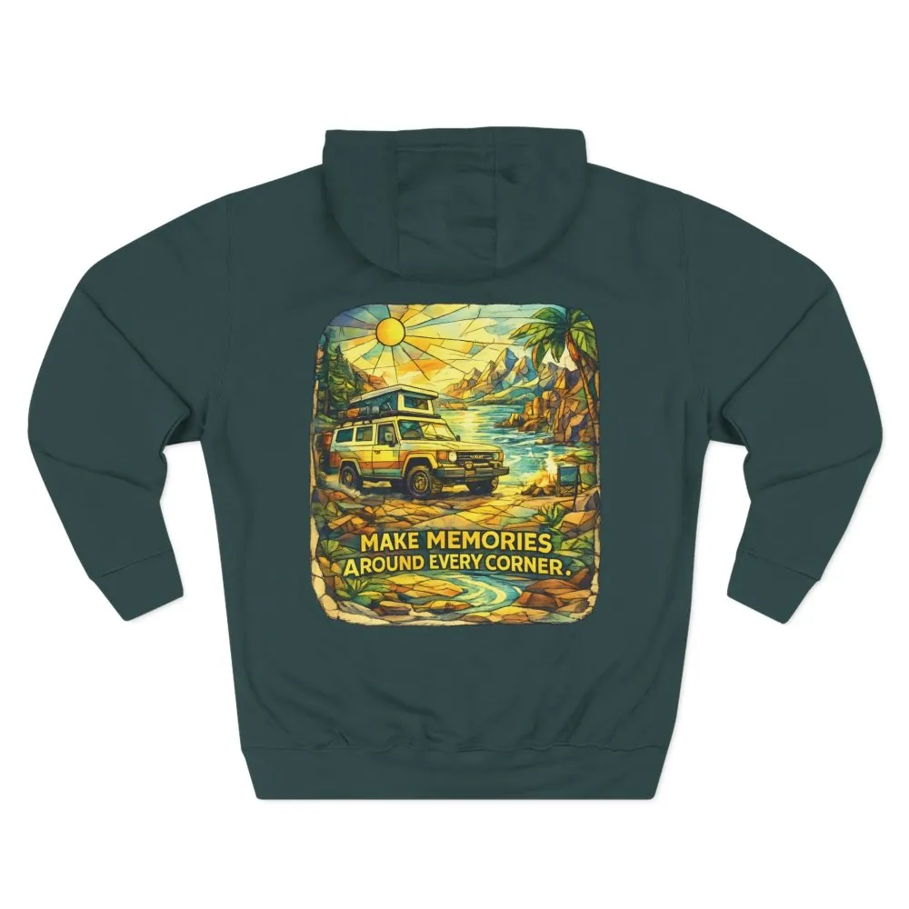 9091656191291467465_2048.jpeg Three-Panel Fleece Hoodie - "Make Memories Around Every Corner" Design Cubic-Line