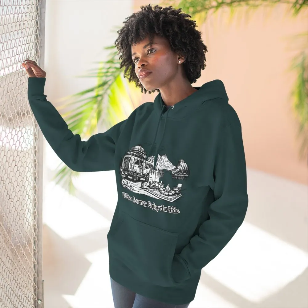 Three-Panel Fleece Hoodie - "Lifes A Journey,Enjoy The Ride" Design Minimal-Line