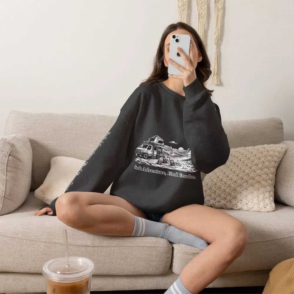 9095156129826886523_2048.jpeg Unisex Heavy Blend™ Crewneck Sweatshirt — "Seek Adventure, Find Freedom" Design Minimal-Line
