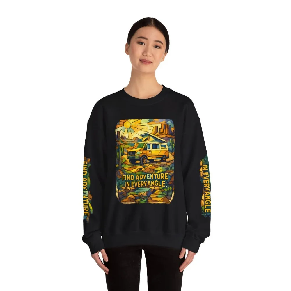 9102296148882009231_2048.jpeg Unisex Heavy Blend™ Crewneck Sweatshirt — "Find Adventure In Every Corner" Design Cubic-Line