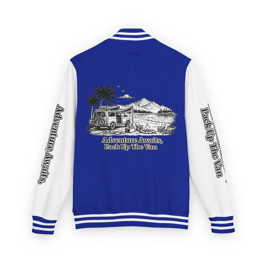 9104927505179391356_2048.jpeg Unisex Heavyweight Letterman Jacket — "Adventure Awaits,Pack Up The Van" Travel Varsity Coat