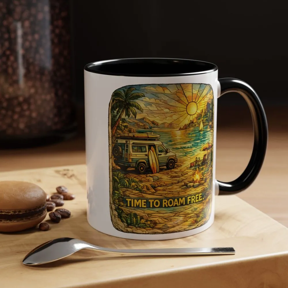 Accent Coffee Mug (11, 15oz) — "Time To Roam Free" Design Cubic-Line
