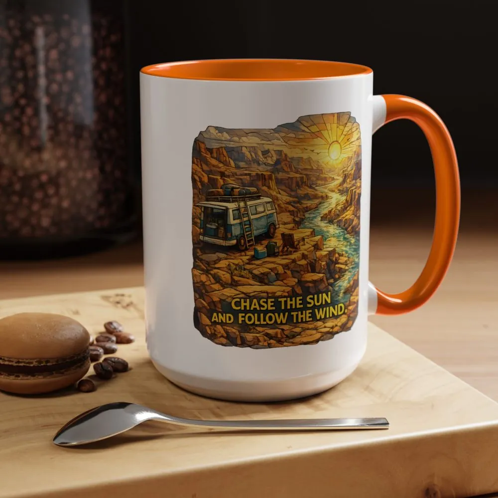 9117015024556471486_2048.jpeg Accent Coffee Mug (11, 15oz) — "Chase The Sun And Follow The Wind" Design Cubic-Line