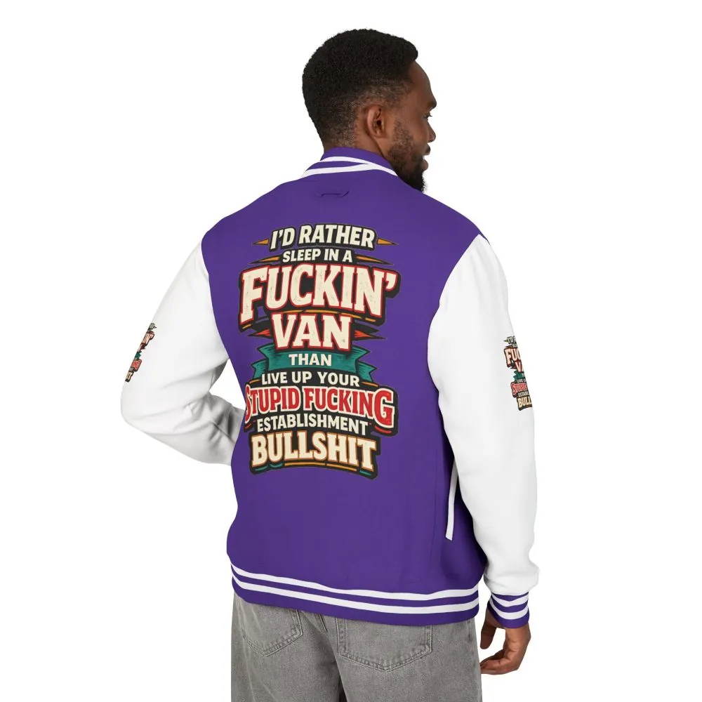 9118751885063806156_2048.jpeg Unisex Heavyweight Letterman Jacket — "I´d Rather Sleep in A Fucking Van" Design F**K-Line