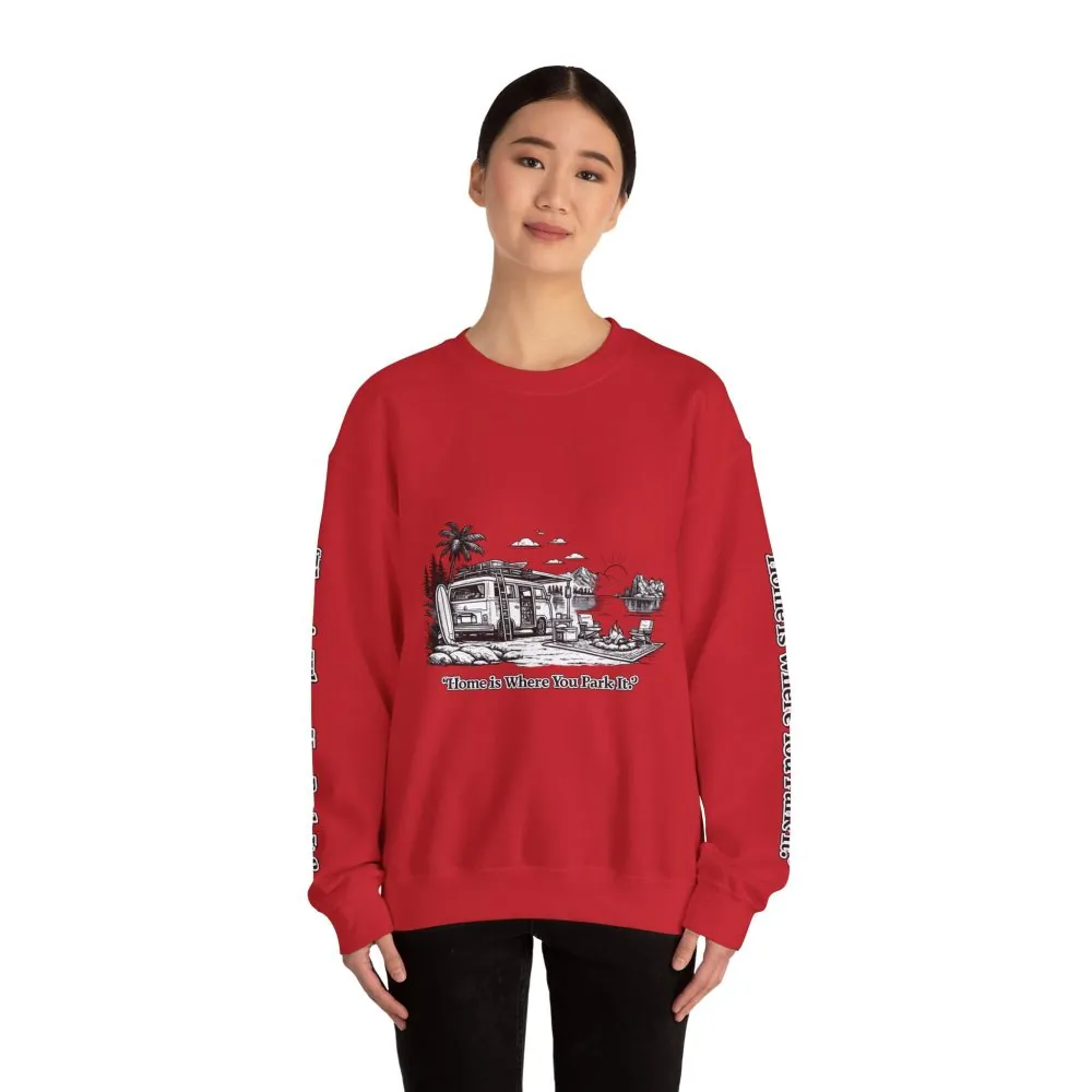 9143499620534980203_2048.jpeg Unisex Heavy Blend™ Crewneck Sweatshirt — "Home Is Where You Park It" Design Minimal-Line