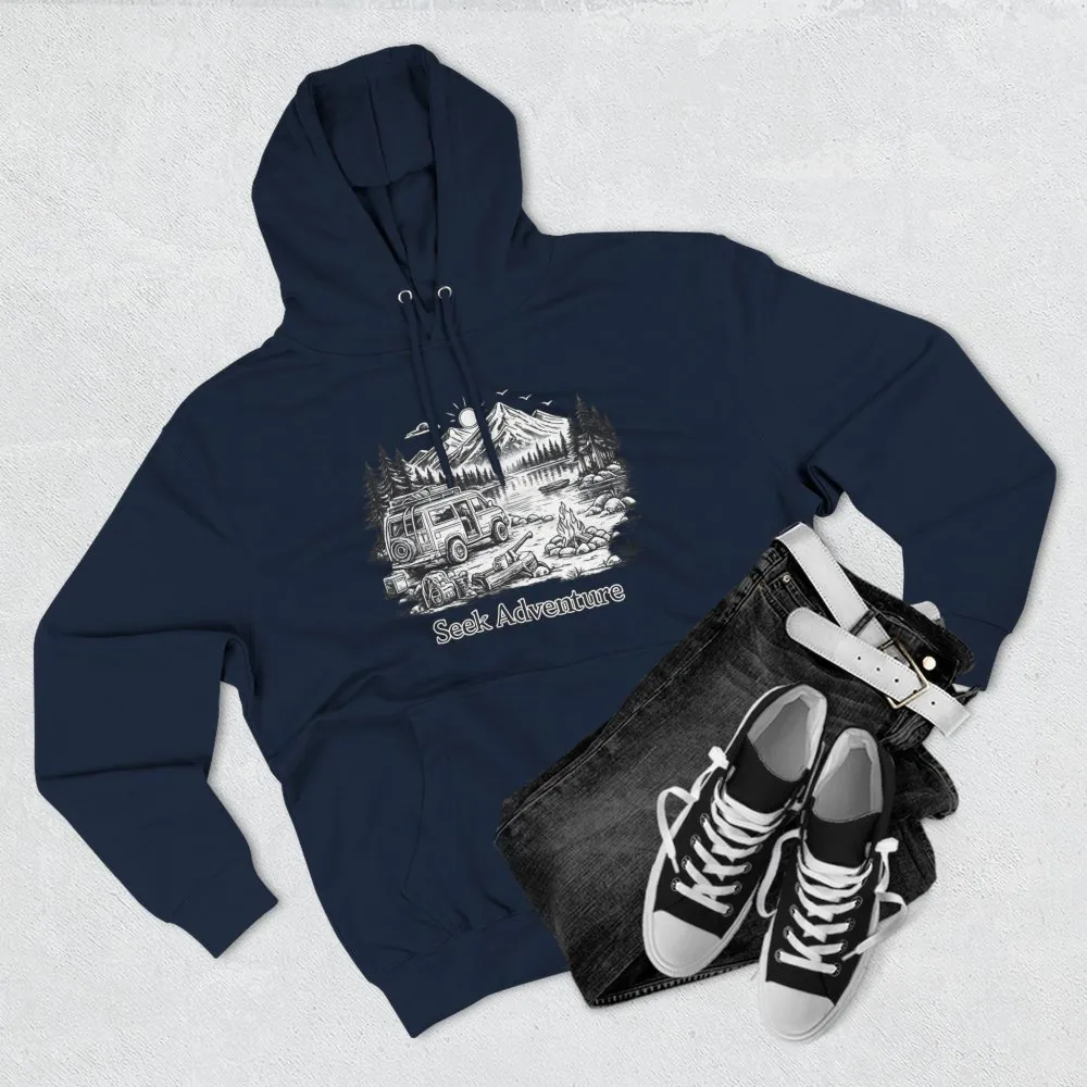 Three-Panel Fleece Hoodie - "Seek Adventure" Design Minimal-Line