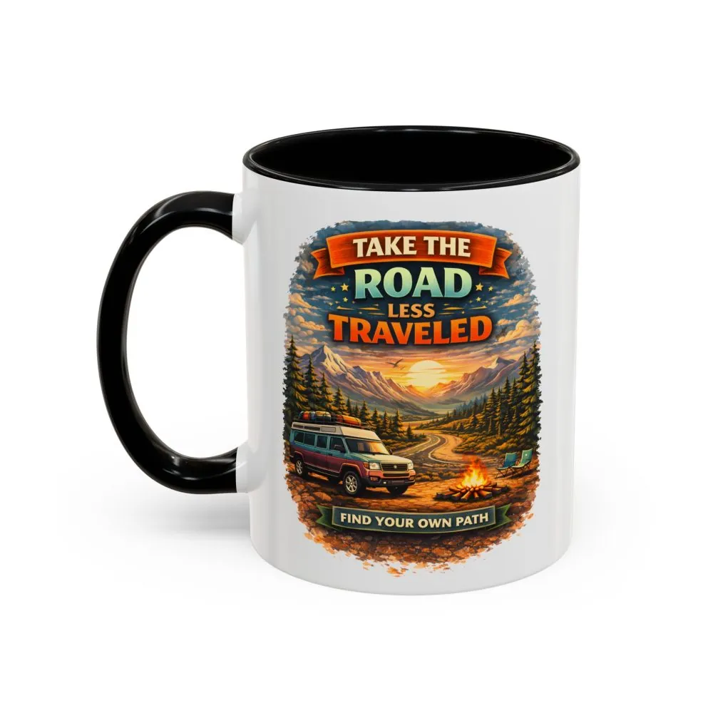 9151494022160005180_2048.jpeg Accent Coffee Mug (11, 15oz) — "Take The Road Less Traveled" Design Scenic-Line