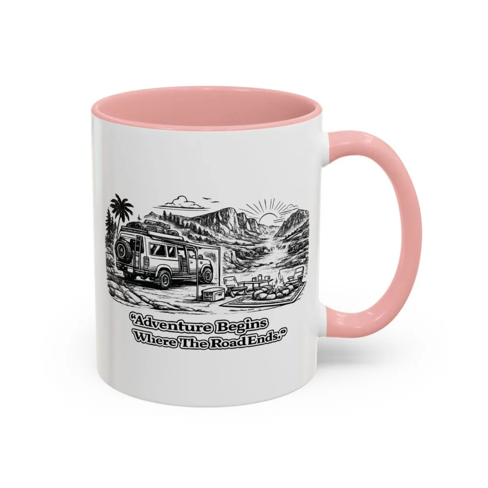 9165147333554394591_2048.jpeg Accent Coffee Mug (11, 15oz) — "Adventure Begins Where The Road Ends" Design Minimal-Line