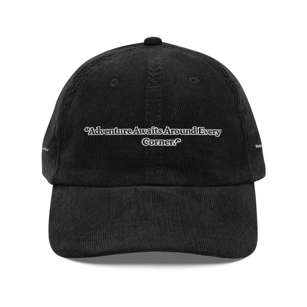 9165746258162871705_2048.jpeg Vintage Corduroy Cap (Embroidery) — "Adventure Awaits Around Every Corner" Embroidered Hat